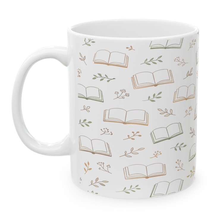Kubek dla czytelnika wzór w książki i rośliny prezent dla fana literatury