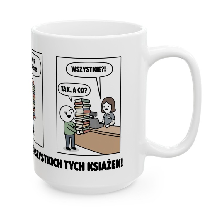 Kubek dla mola książkowego komiks Biorę tylko najpotrzebniejsze książki