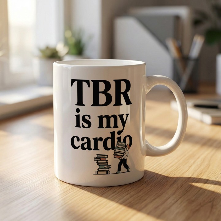 Pomysł na prezent dla książkoholiczki – kubek z napisem To Be Read is my cardio.