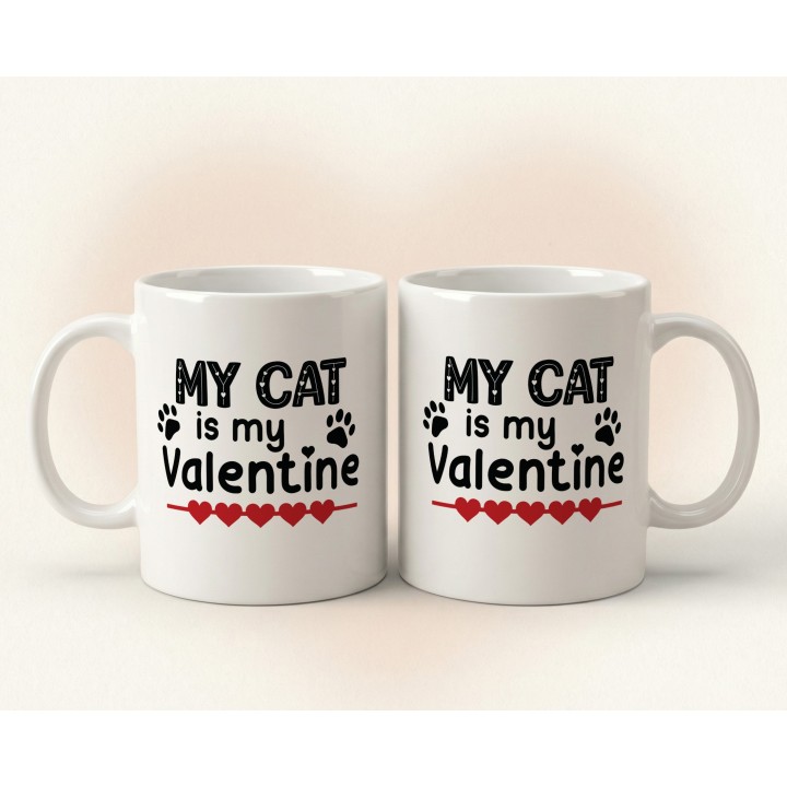 Kubek „My Cat is my Valentine” – walentynkowy kubek dla kociary z łapkami i sercami