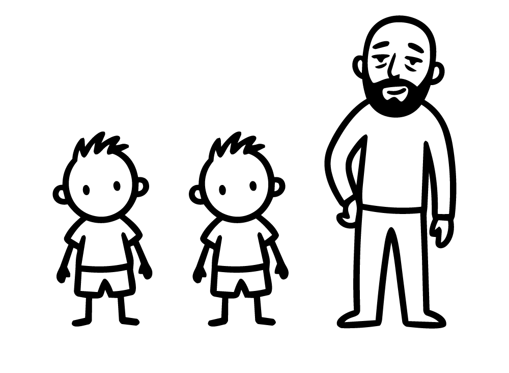 Dwóch Chłopców + Mąż z naturalną ekspozycją czaszki