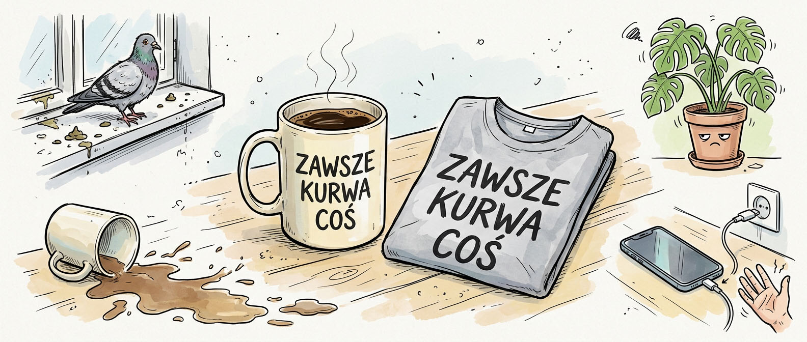 Kubki i koszulki z napisem Zawsze Kurwa Coś